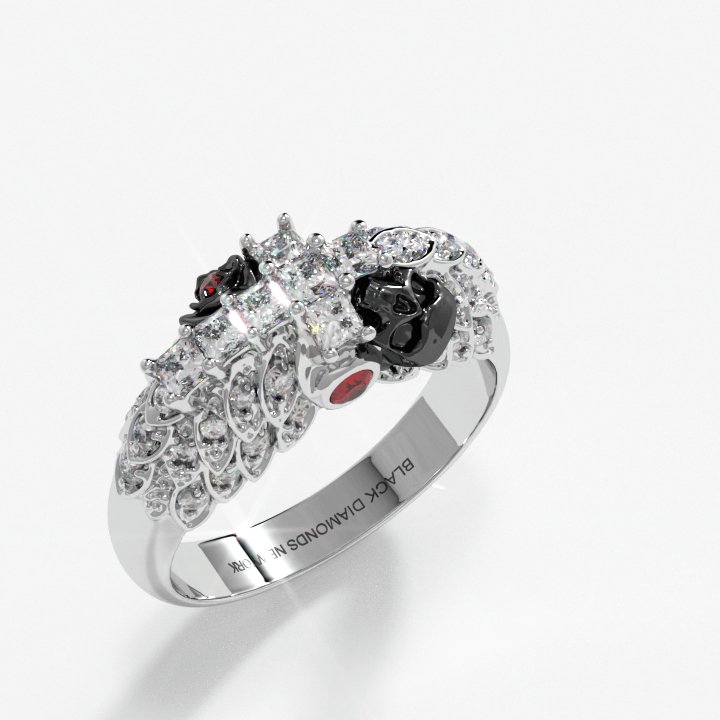 You're My Life- 14K Gold Skull, Cross Black Rose EVN™ and Diamond Gothic Promise Ring