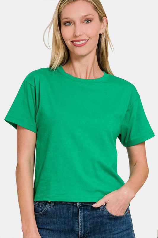 Trendy Zenana Cropped T-Shirt with Round Neck